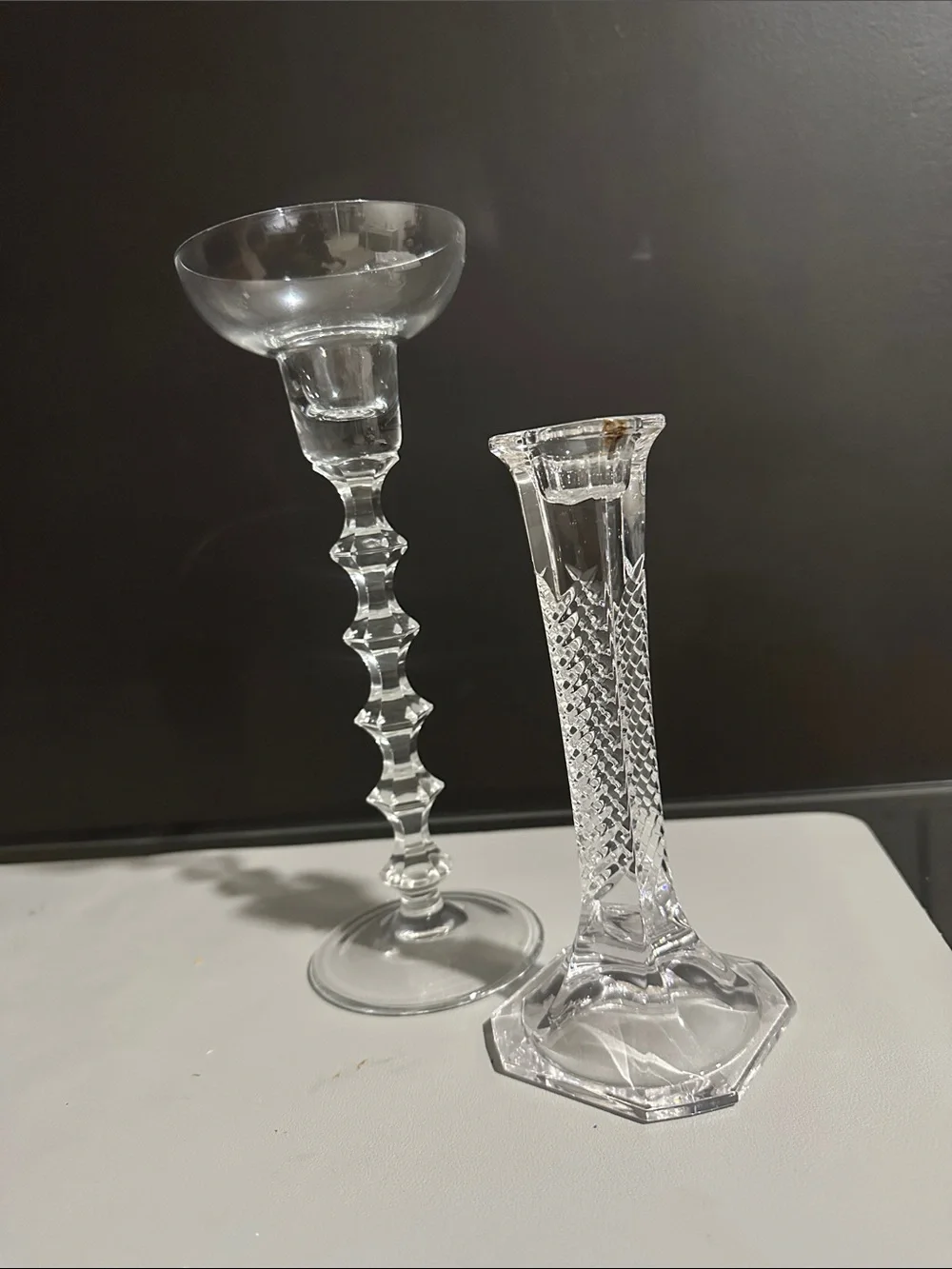 Clear Crystal-Effect Glass Candle Holders - Set of 2